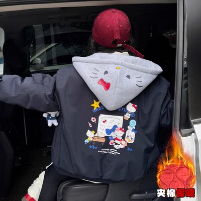 女童棉服冬装又甜又酷女孩设计感卡通连帽夹棉加厚工装棒球服外套