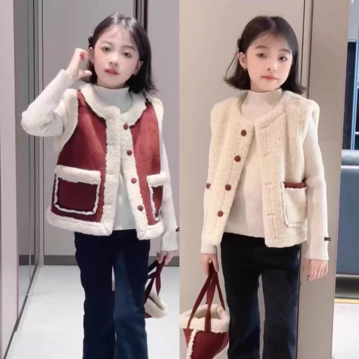 女童马甲秋冬外穿2025新款女大童羊羔绒皮毛一体坎肩加绒加厚外套,童装/婴儿装/亲子装,马甲,淘宝优惠券,粉丝福利购,淘宝优惠卷