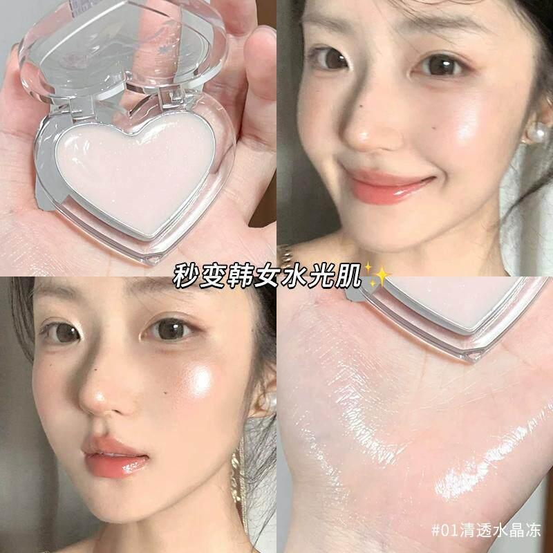 清透感白开水！元气满满多用水光膏自然脸部提亮单色爱心腮红高光