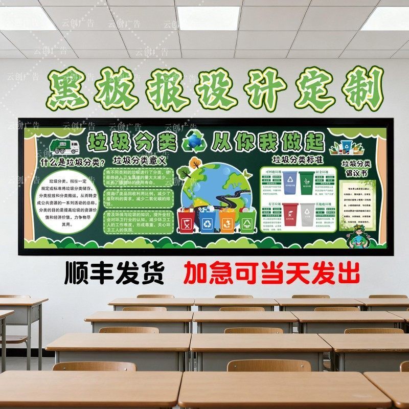 环保垃圾分类主题黑板报装饰墙贴