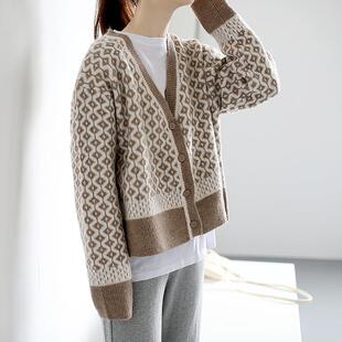 Women INS Cardigan Loose Contrast neck Temperament Coat