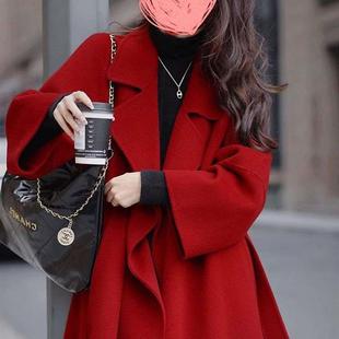 Coat Womens Loose Red Extra Sided Double Wool Long Woolen