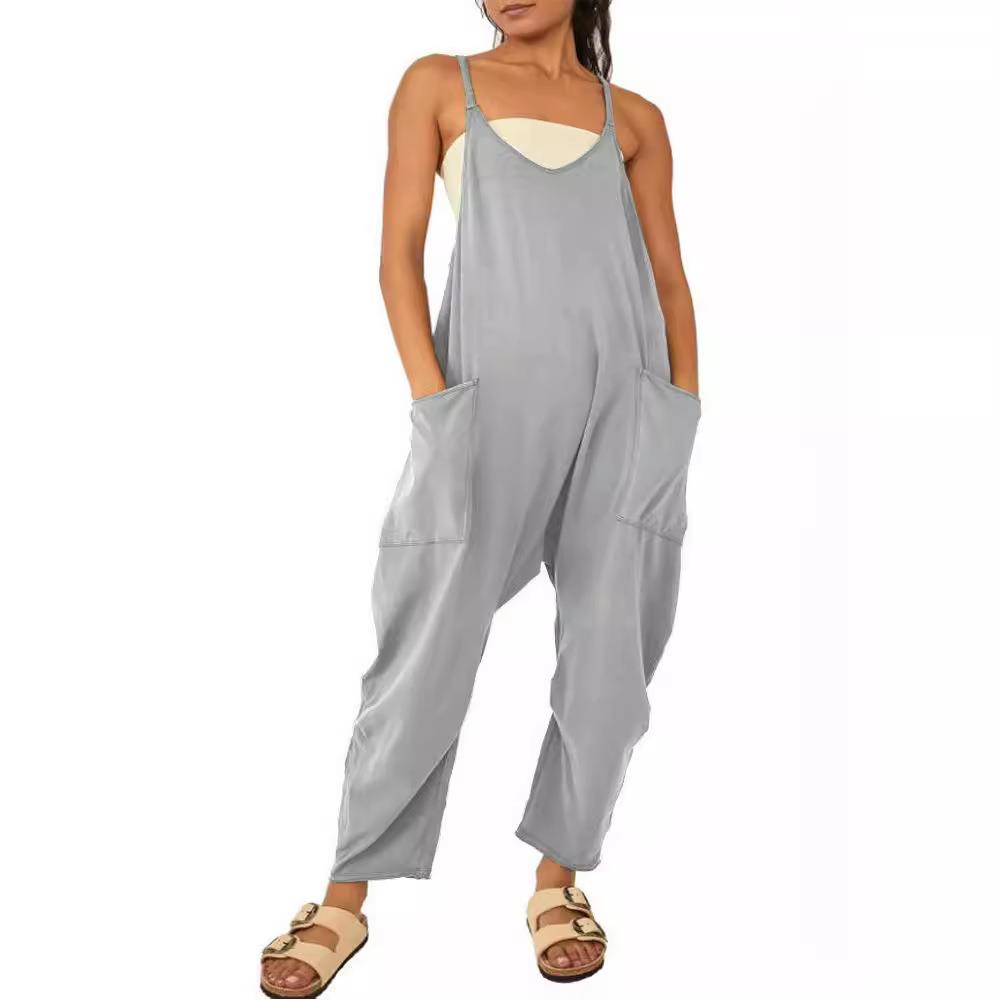 Pants Hip Wide Bodysuit Suspender Pocket Patch Zipper Color