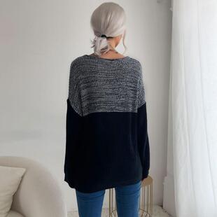 fit contrast sweater Fashionable sleeve womens color long