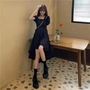 medieval line square neck dress solid women ruffle vintage