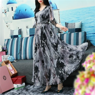 连衣裙碎花大码 新款 宽松胖妹妹显瘦国风长裙夏 2023春季 雪纺新中式