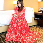 秋季 雪纺宽松显瘦大摆长裙仙女度假裙子 碎花大码 新款 连衣裙女长袖