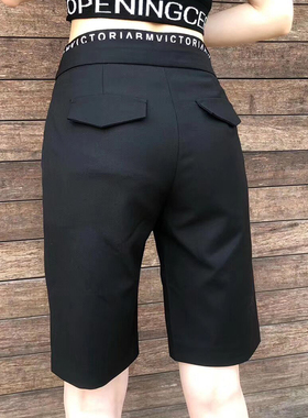 大码短裤松紧腰字母西装五分裤女2026薄款宽松直筒港味休闲五分裤