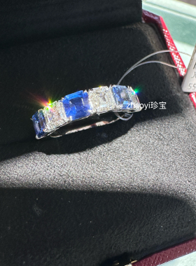 18k金天然阿斯切钻石蓝宝石戒指