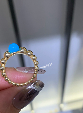 Zhaoyi珍宝～高瓷蓝松珠珠戒指  18k金精工