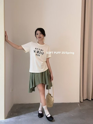 SOFT PUFF 2025年新款韩版设计小众字母印花宽松显瘦百搭T恤