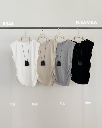 R.SAMBA正肩十三行新款韩版原创设计女装显瘦百搭短袖上衣