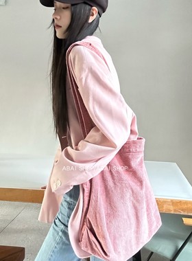 ABAI秋冬款纯色灯芯绒单肩包大容量手提购物袋大学生托特包布袋