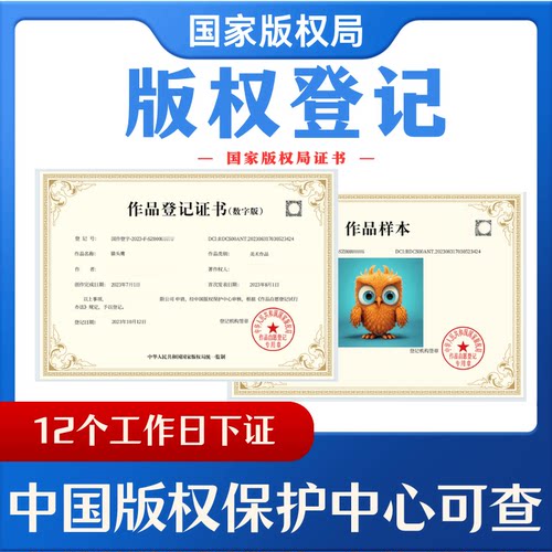 国家版权登记作品著作权美术动漫ip注册音乐歌曲logo知识产权申请