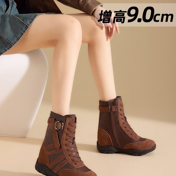 女鞋时尚马丁靴女2025秋款防滑棉靴9CM短靴隐形厚底内增高鞋靴子