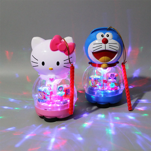 儿童手提卡通花灯笼元宵中秋新年发光发声粉色小猫多拉猫玩具