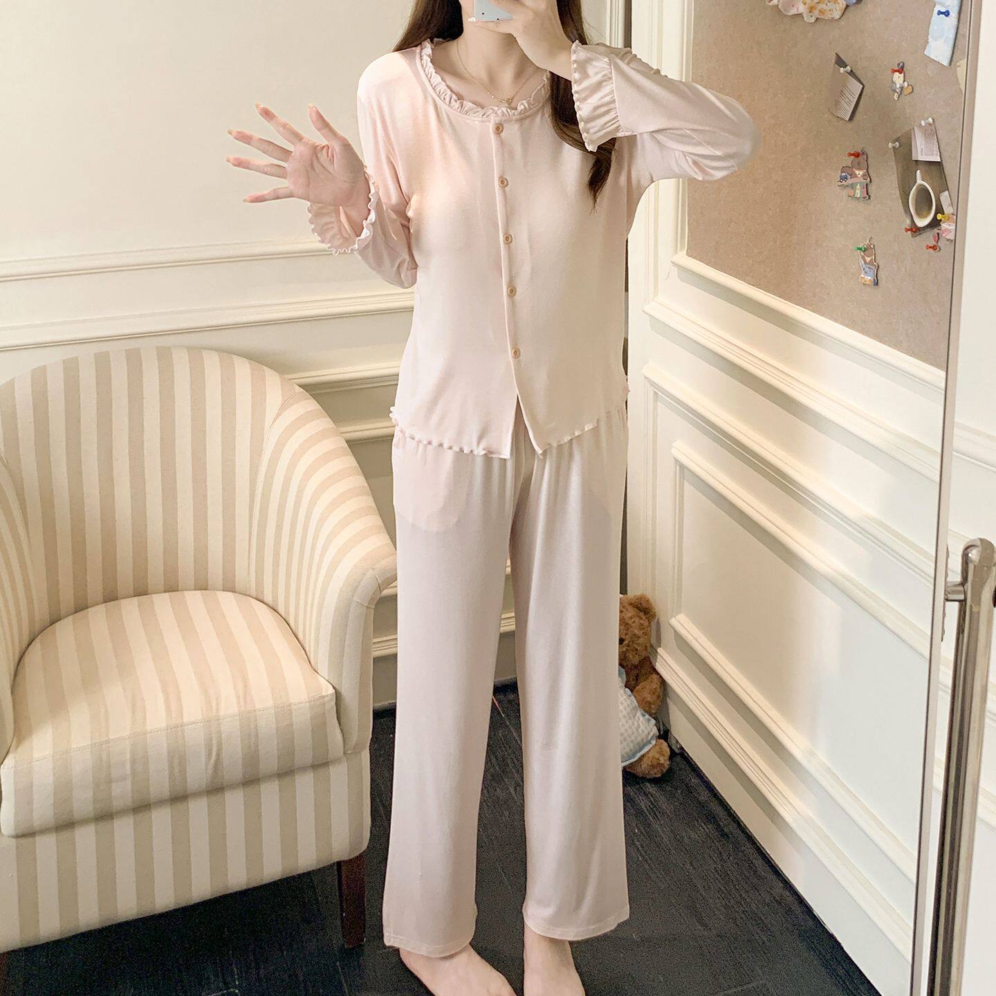 秋冬季少女感莫代尔睡衣女两件套