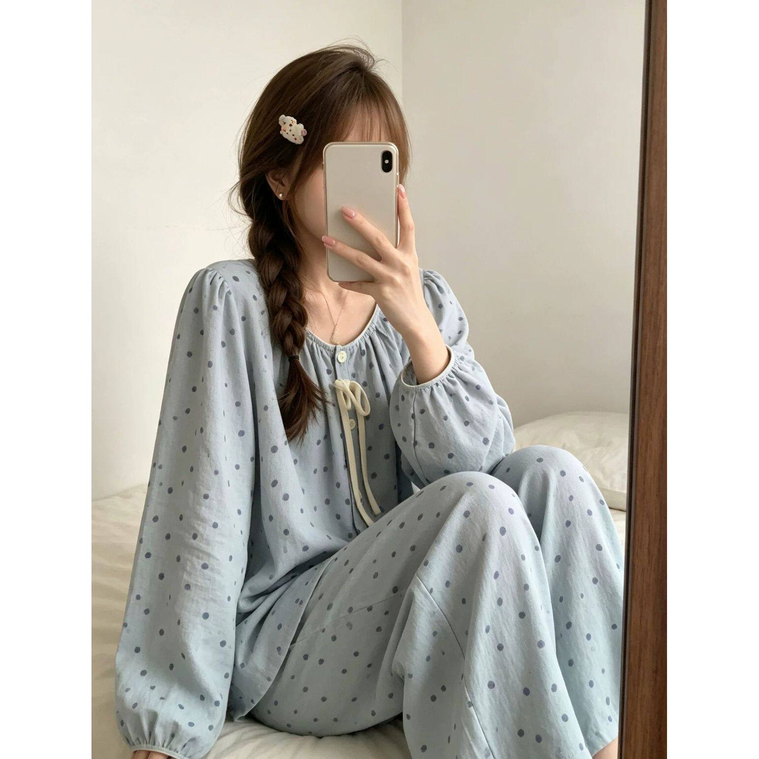 春秋季宽松睡衣女款云朵棉套装