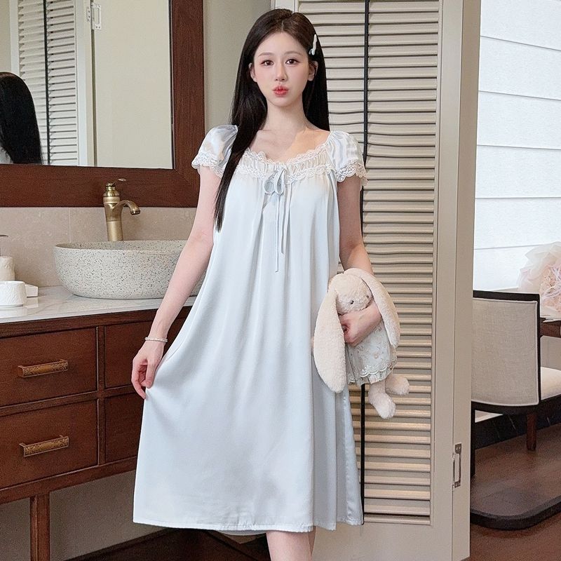 冰丝带胸垫夏季女款睡裙中长款