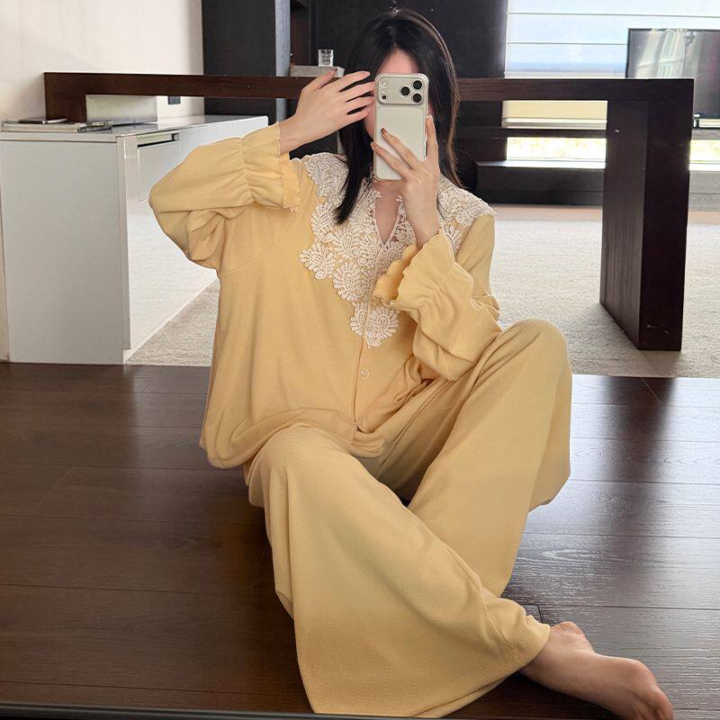 睡衣女秋冬季开衫网红家居服套装