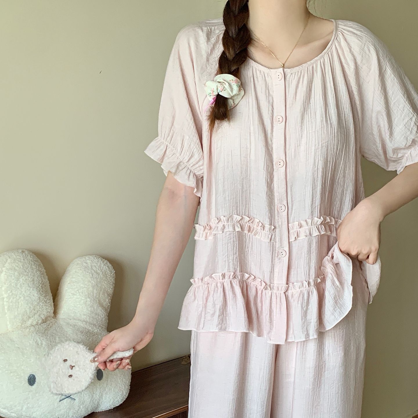 棉麻女士睡衣韩系夏季宽松家居服
