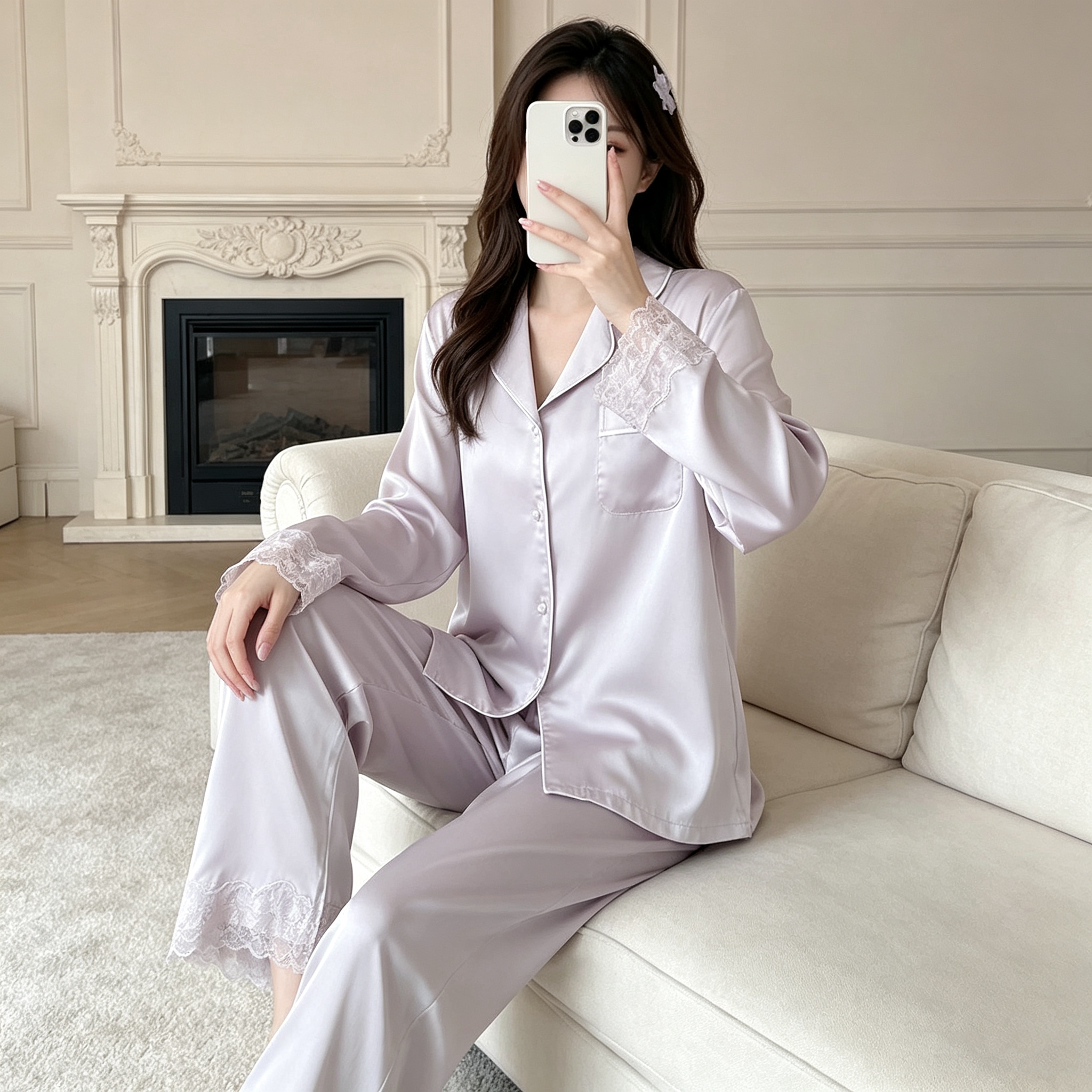 冰丝法式睡衣女款春秋季长款开衫