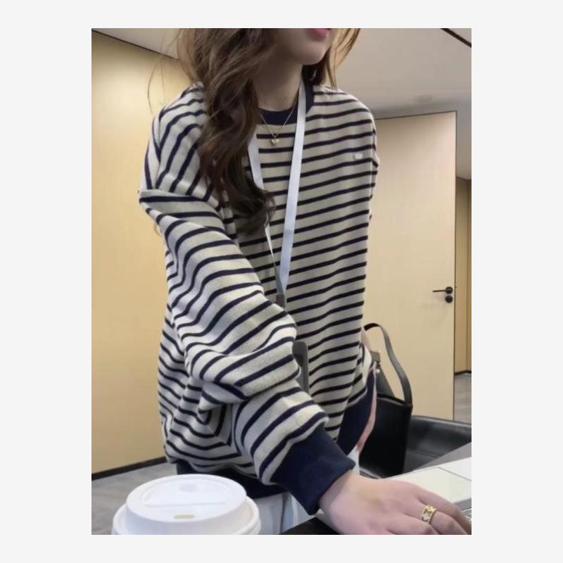 韩系450G银狐绒条纹卫衣