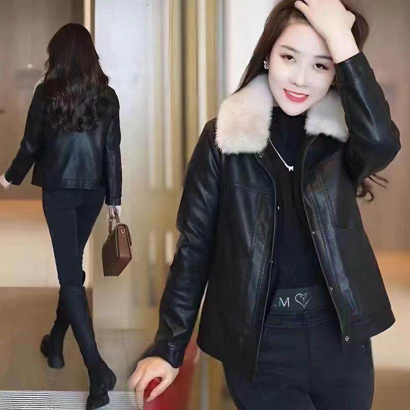 气质高级感女士黑色加绒加厚防寒皮衣外套秋冬季独特超好看小众不