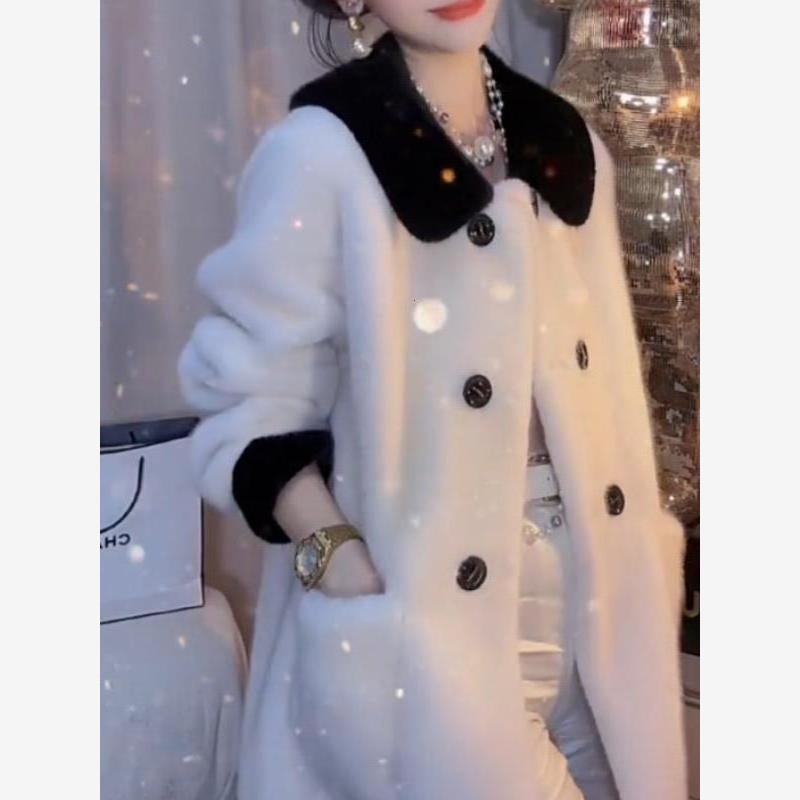 气质高级感女士复古撞色娃娃衫皮毛一体外套秋冬季女款轻奢秋日穿