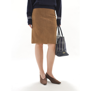 ohmyloli 复古高腰麂皮绒包臀后开衩秋冬梨形友好半身裙