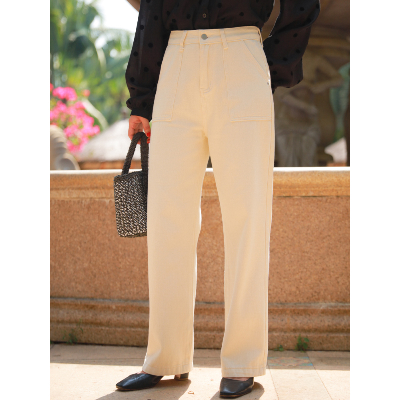 高腰复古ohmyloli白色春夏牛仔裤