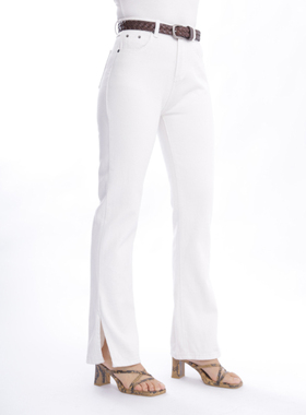 ohmyloli八折回馈全棉无弹高腰侧开衩白色基础春夏实穿法式牛仔裤