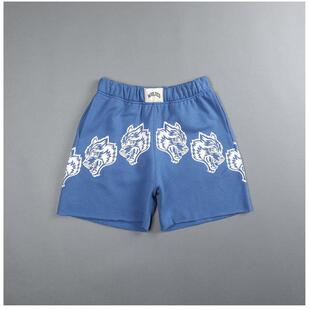 大浪哥狼头短裤夏季五分锻炼跑步毛边运动健身深蹲训练潮