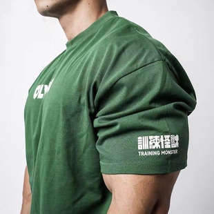 训练怪兽联名T恤宽松圆领街头训练健身国潮牌