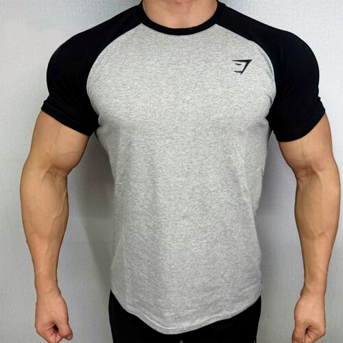 GYMSHARK RAGLAN拼色短袖男运动休闲健身修身弹性刺绣标插肩袖T恤
