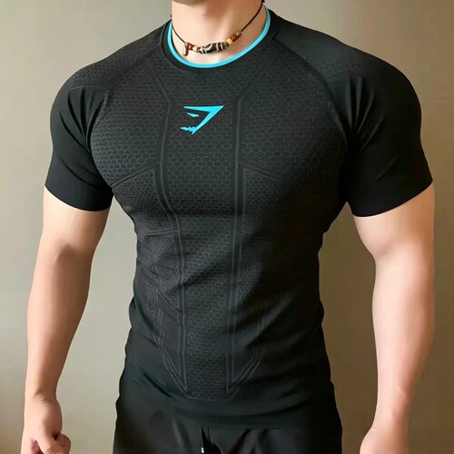 经典回归GYMSHARK ONYX返场男子立体标运动健身无缝高弹修身短袖