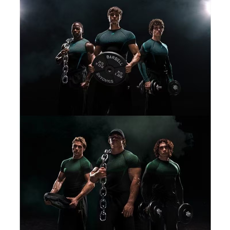 GYMSHARK Onyx 5.0超级英雄紧身速干衣弹力运动训练修身健身服