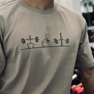 t恤肌肉吸汗排湿力量短袖 健身房新款 三项训练印花重磅纯棉半袖