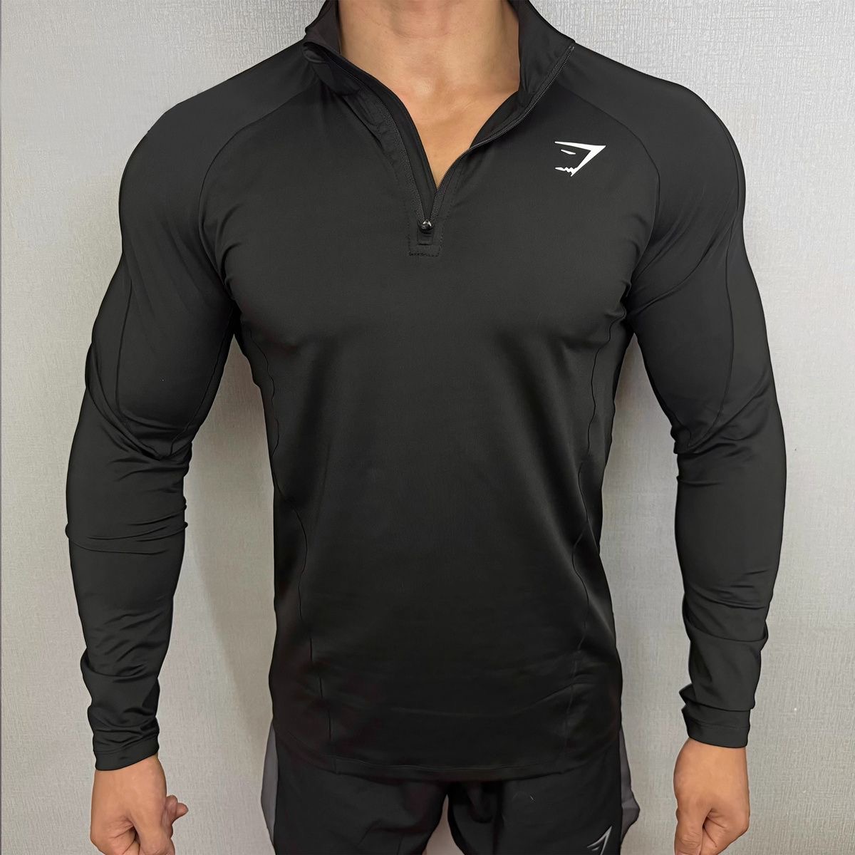 Gymshark 1/4拉链男运动健身衣修身弹力训练速干显身材长袖T恤