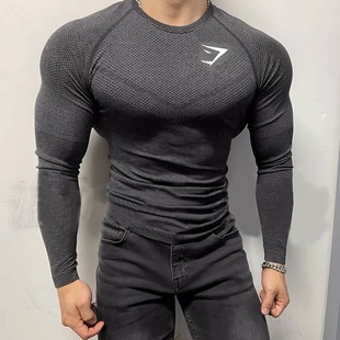巨帅Gymshark舒适显大无缝幻影五代男士 运动训练健身衣显身材长袖