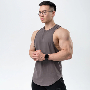 健身肌肉男背心运动透气纯色纯棉训练无袖 弹力显肌肉T恤 跑步修身