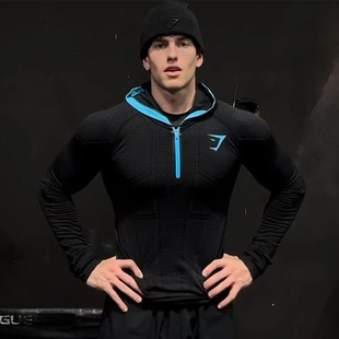 GYMSHARK鲨鱼男士 4拉链vital无缝健身服运动骑行跑步训练上衣