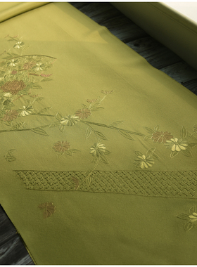 进口中古正绢真丝绿色花柄扇面刺绣付下反解口金荷包旗袍汉服零料