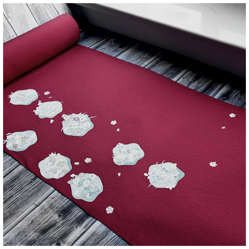 正绢真丝浆果红付下反物整卷旗袍