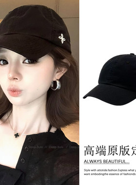 十字花黑色鸭舌帽女款2026新款简约百搭大头围棒球帽夏季薄款帽子