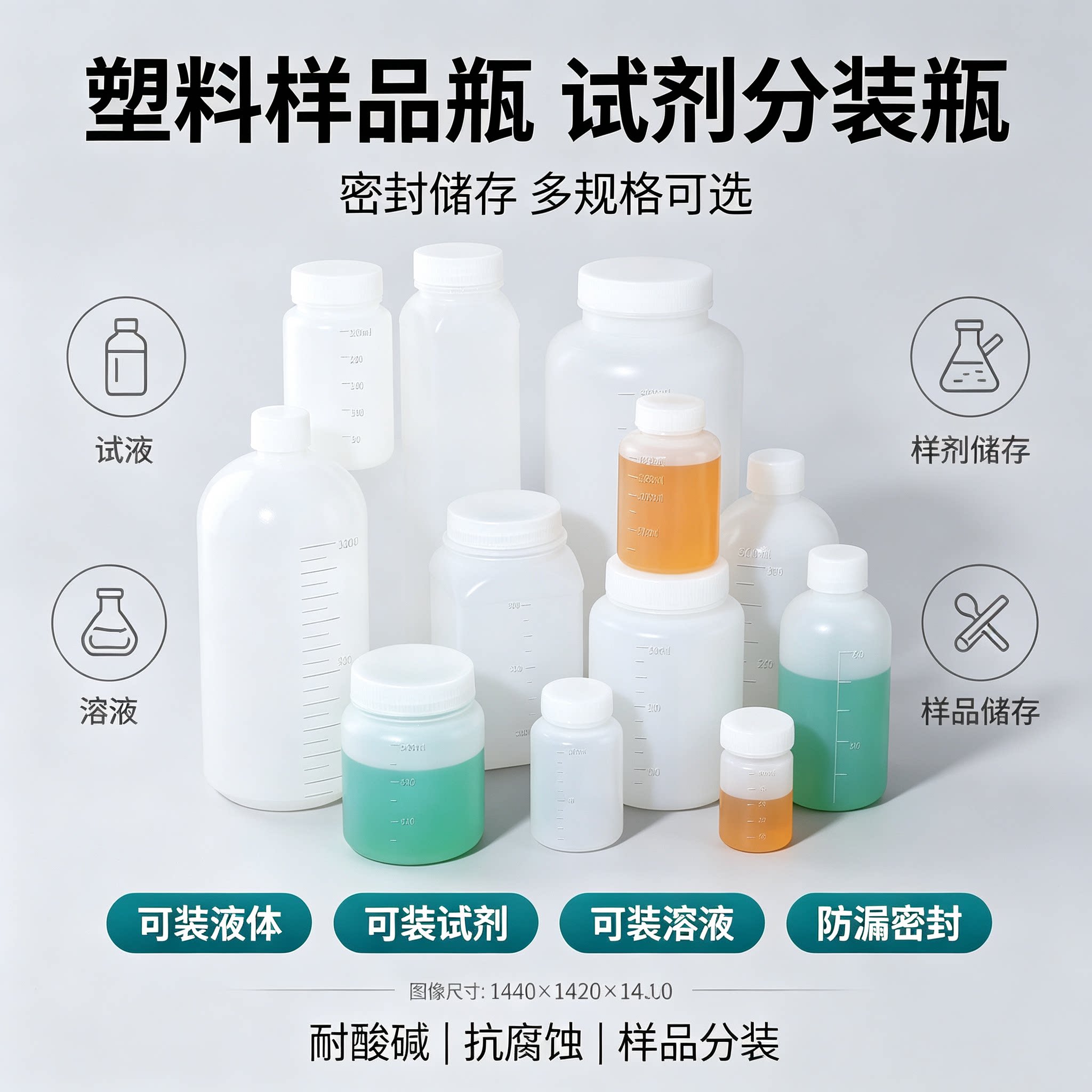 食品级HDPE广口塑料瓶样品取样瓶塑料瓶空瓶子分装瓶质检内盖刻度