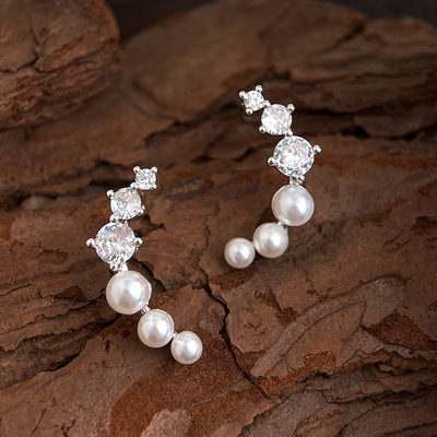 耳语象限锆石珍珠弧形耳骨钉小众设计轻奢耳钉s925银针耳饰女