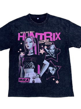 KPop猎魔女团Mira Huntrix概念艺术动漫卡通潮牌联名水洗短袖T恤