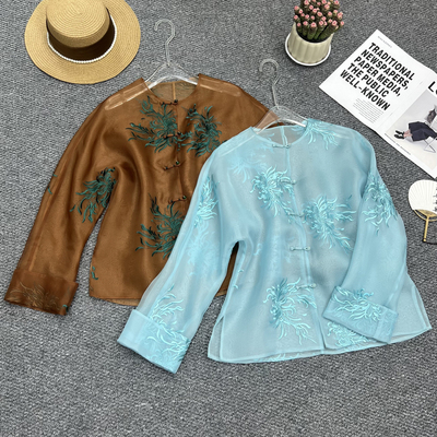 26夏上新！极简大牌老钱新中式爆款真丝欧根纱短外套