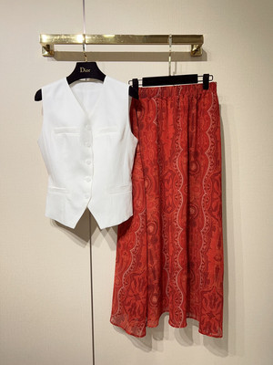 26夏上新！极简老钱风优雅气质亚麻马甲+半身裙两件套套装